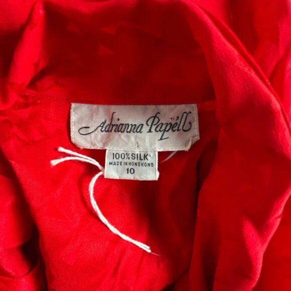 Adrianna Papell Womens Red Geometric Silk Pleated Bow Tie Neck Blouse Size 10 - Picture 3 of 8